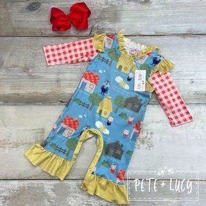 Pete + Lucy 18-24 months: Three Little Pigs Girls Ruffled Romper